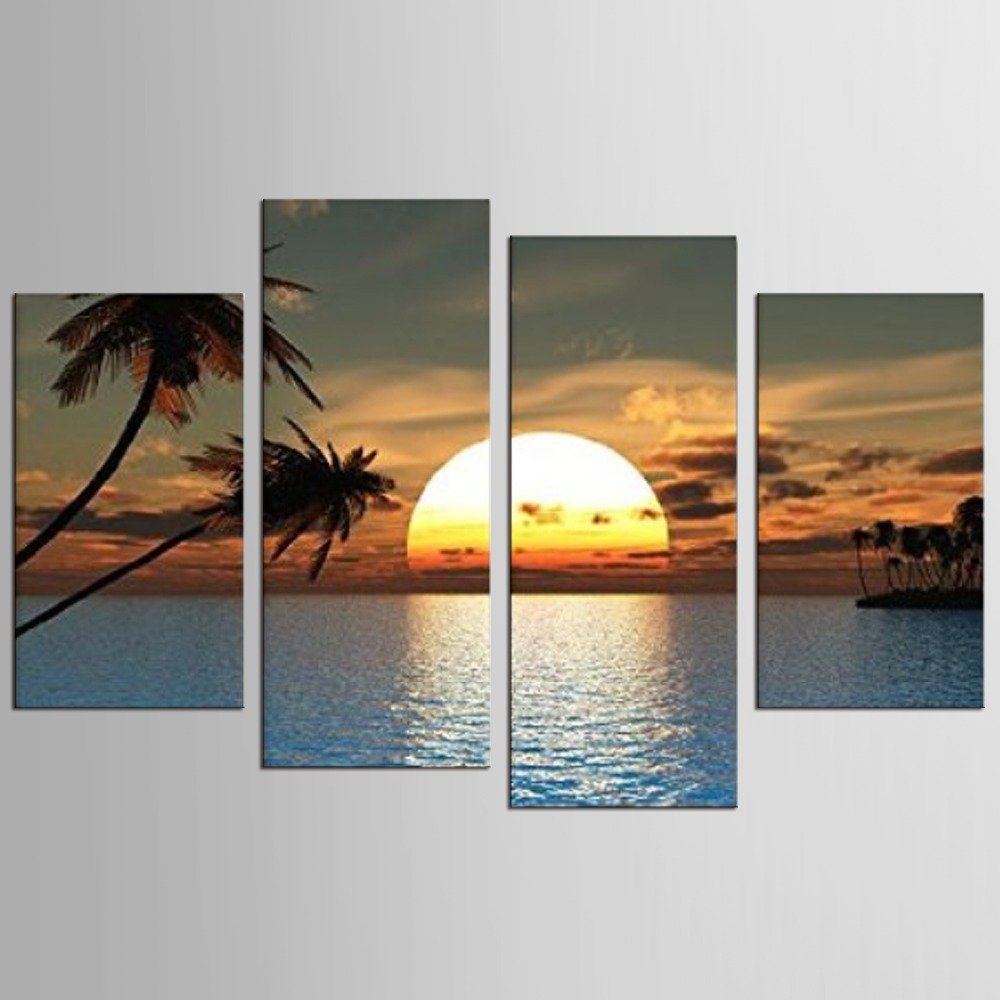 4 Panel Sunset Ocean View Wall Art - Walling Shop