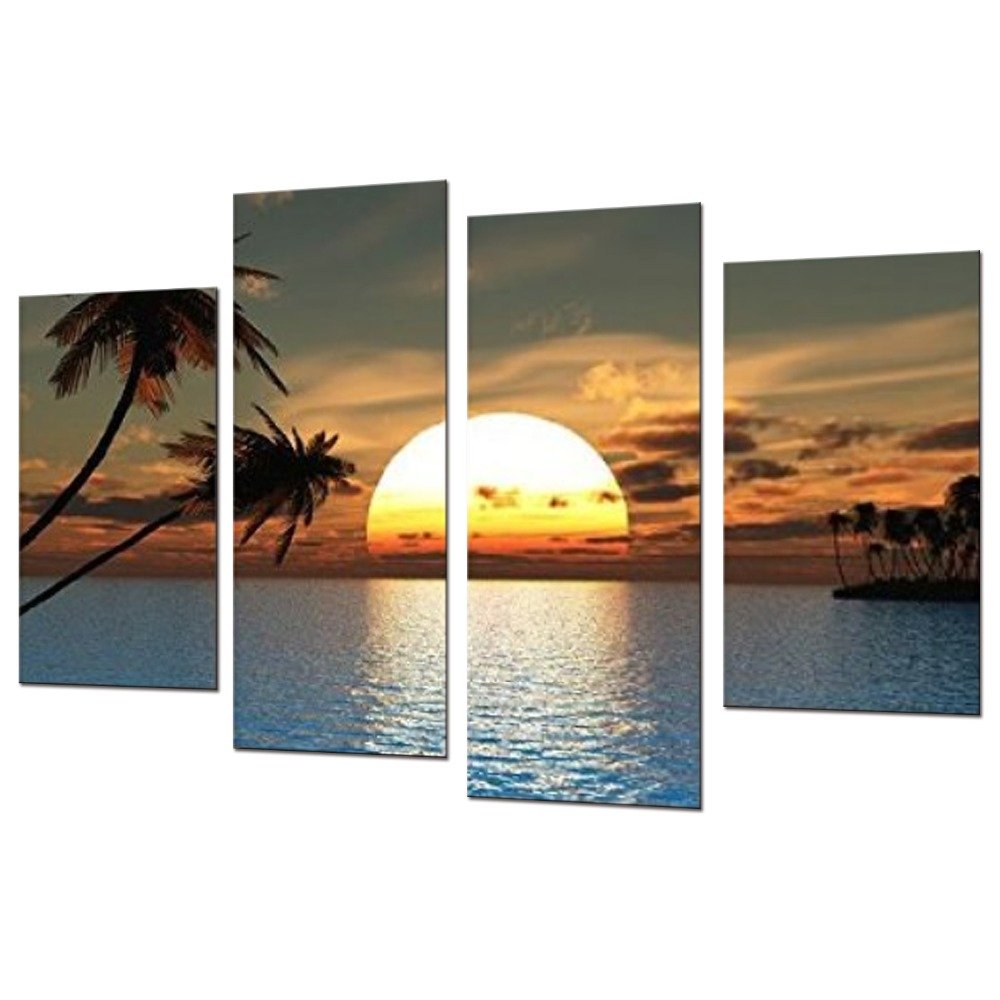 4 Panel Sunset Ocean View Wall Art - Walling Shop