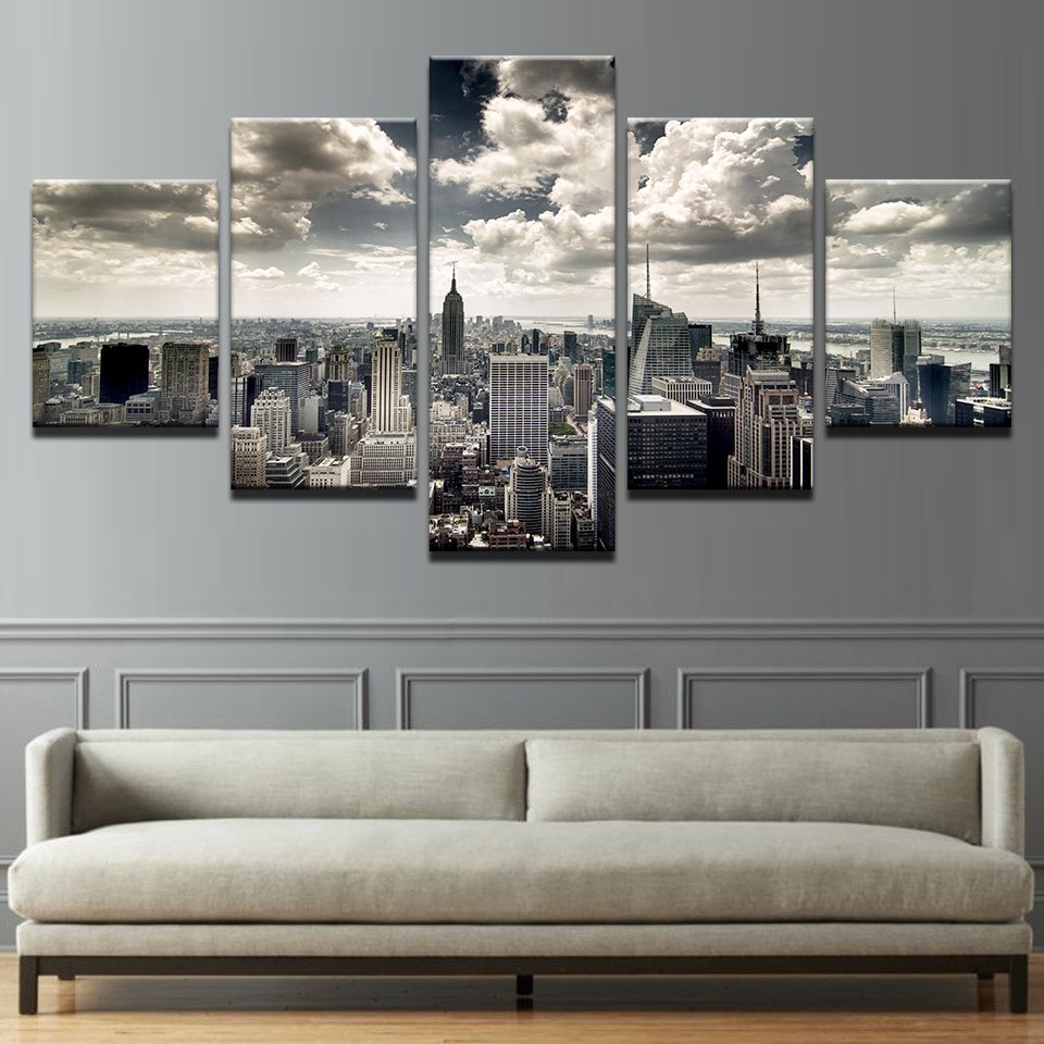 5 Panel City Building Aerial View Wall Canvas - Walling Shop