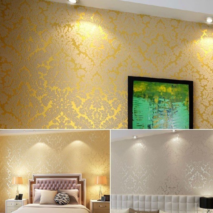 Beige - White Luxury Damask Wallpaper - Walling Shop