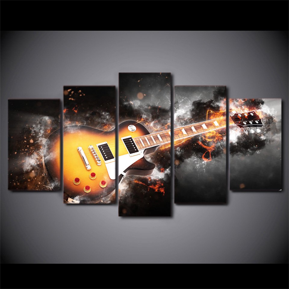 5 Canvas Painting Flame Musical Instrument Wall Art - Walling Shop