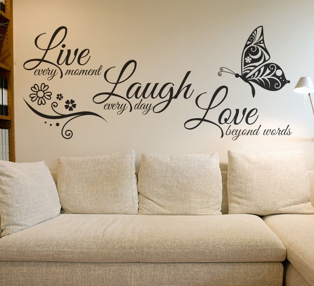Color : Black-95X41CM Live Laugh Love Butterfly Flower Wall Art Sticker Modern Wall Decals Quotes Vinyls Stickers Wall Stickers Home Decor Living Room 