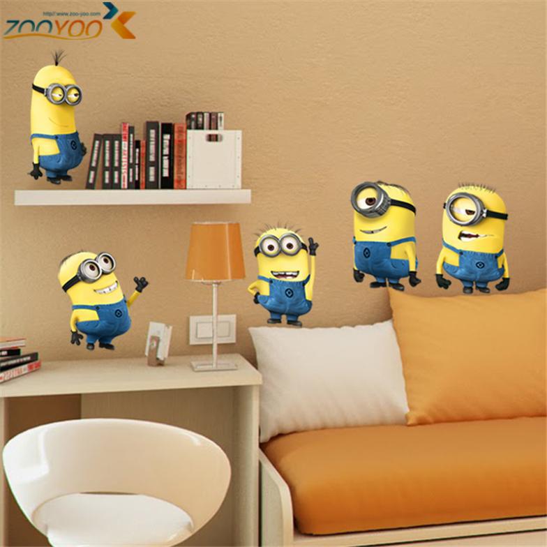 Cartoon minions wall stickers yellow for kids Bedroom Decoration free shipping 