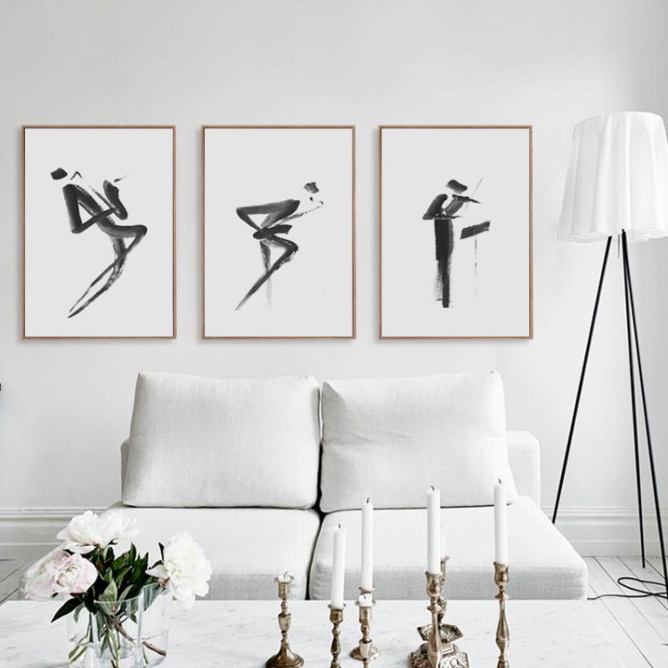 Music Playing Team Black and White Canvas Painting Art | Walling Shop