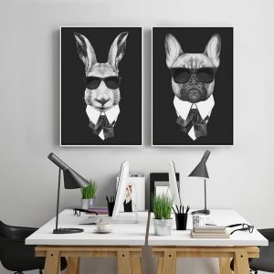 Cool-Rabbit-Pig-Drawing-with-Glasses-Canvas-Wall-Art-Print-Painting-Well-Animals-Picture-2-Panel.jpg