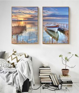 Modern Scenery Nordic Boat on Sunset Canvas - Walling Shop