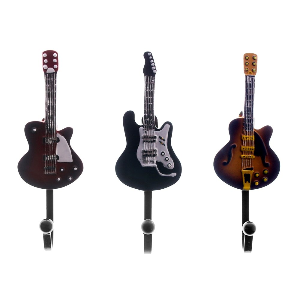 Guitar Hooks, Set of 3 Wall Mounted Coat Hooks