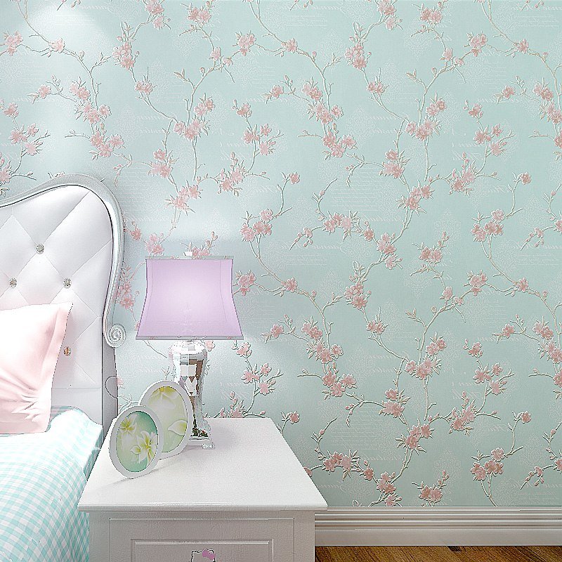 Plum Pink & Green Blossom 3D Floral Wallpaper Roll - Walling Shop