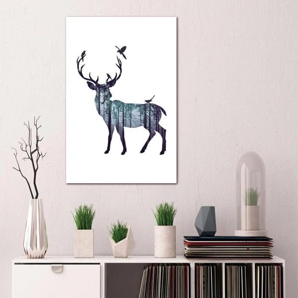 Birds On Deer Canvas Wall Art - Walling Shop