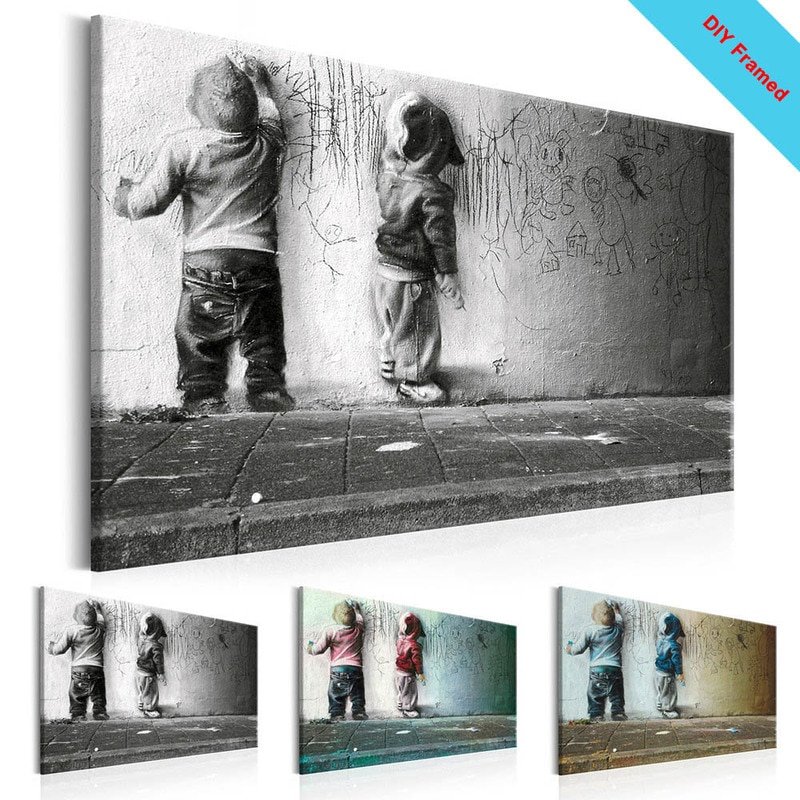 DIY Framed Canvas Painting for Boys (Banksy Graffiti Canvas Wall Art) | Walling Shop