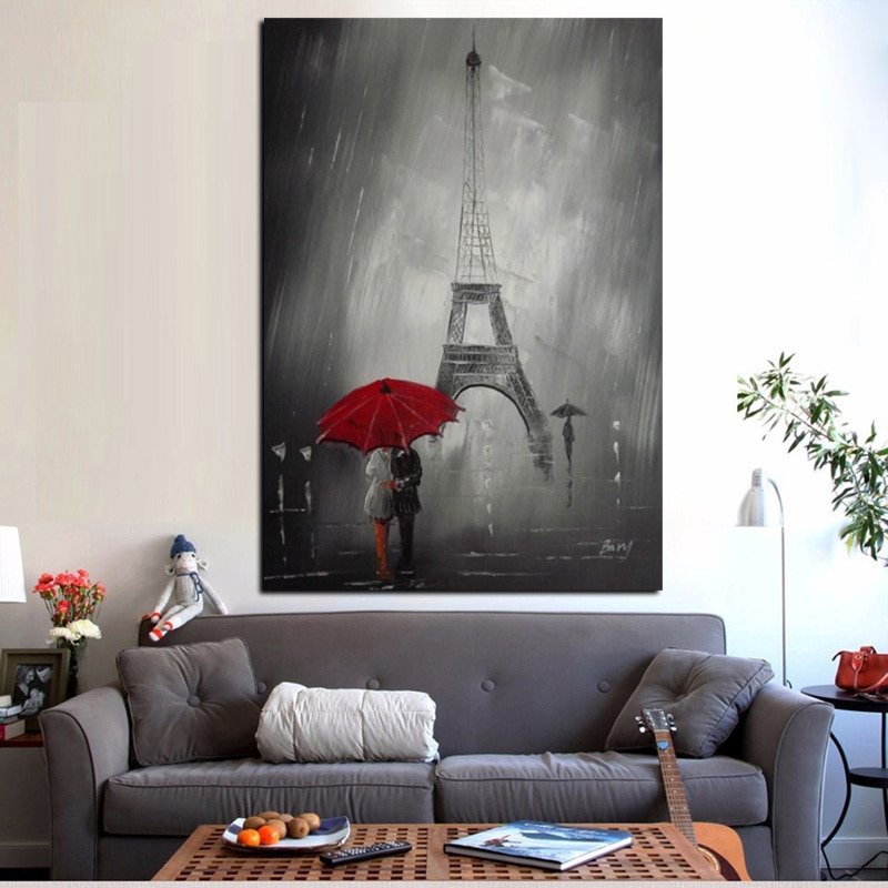Eiffel Tower Red Umbrella Oil Painting HD Print Decor Art on Canvas Unframed 