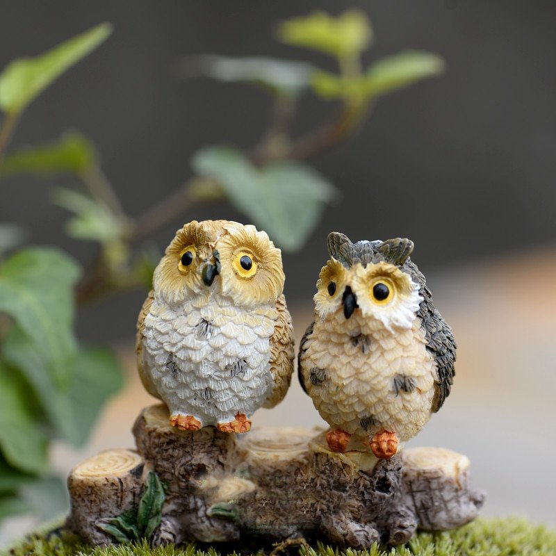4 pcs Miniature Cute Owls Fairy Garden Resin Figurine Decor DIY Bonsai Crafts