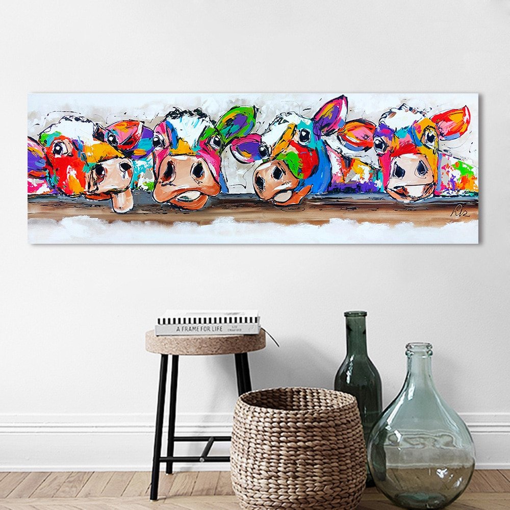 Happy Cows Animal Canvas Wall Painting - Walling Shop