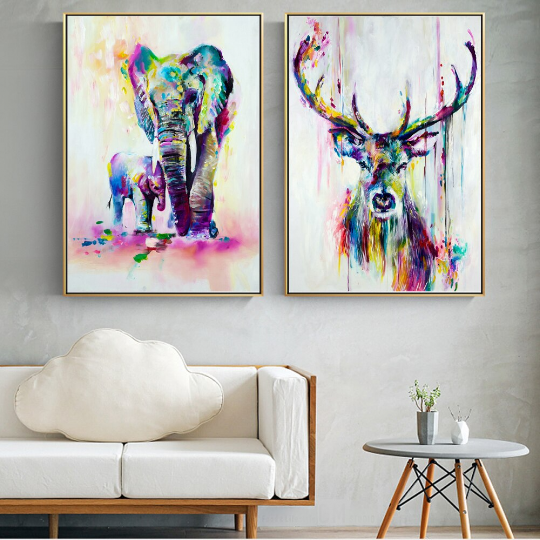 2 Pieces Elephant And Deer Abstract Graffiti Art - Walling Shop