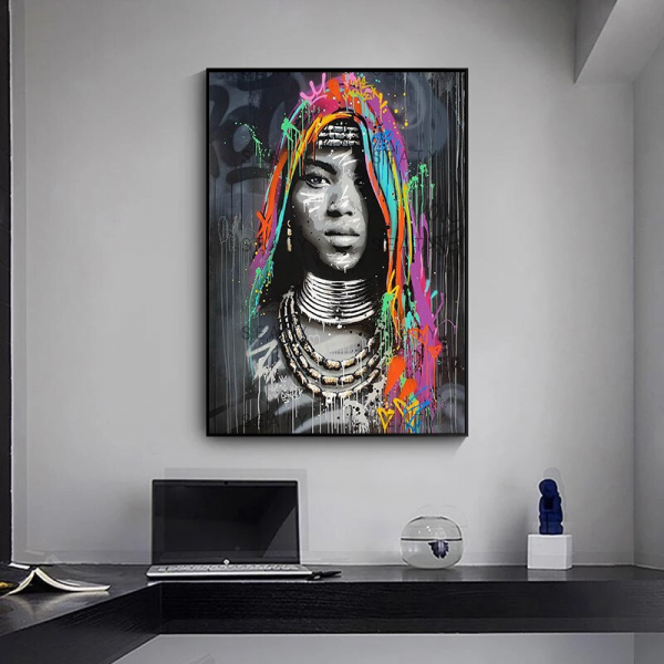 African Woman Graffiti Portrait Art Canvas Painting - Walling Shop