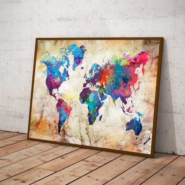 Abstract Canvas Print Painting Colorful World Map - Walling Shop