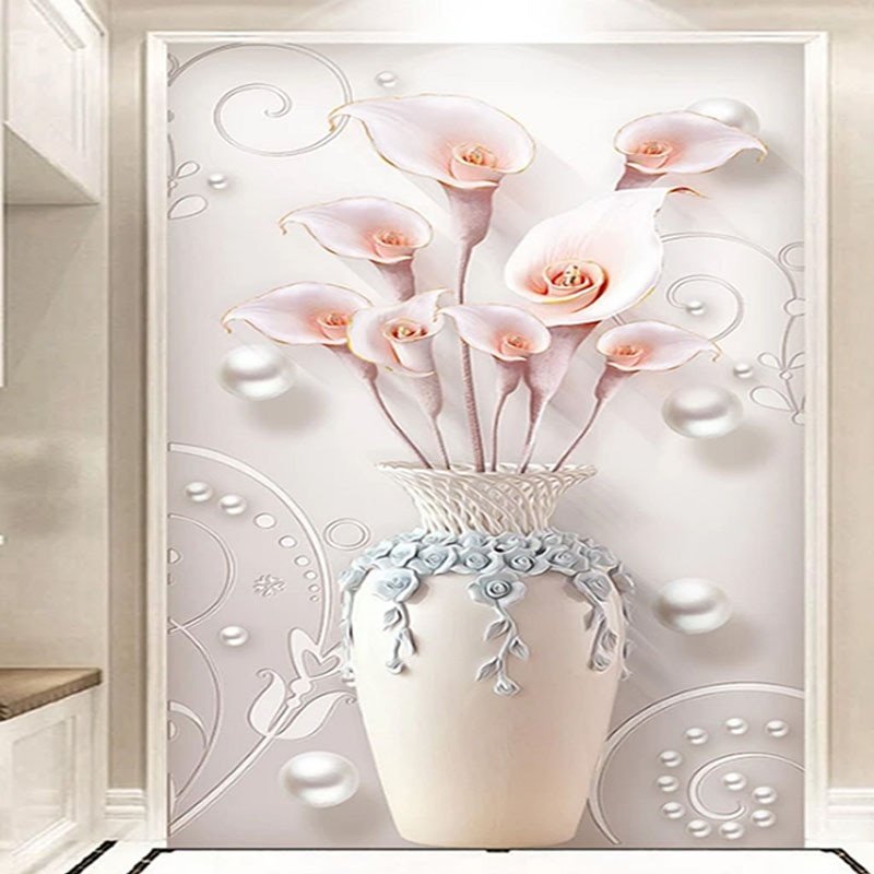 3d Relief Flowers Vase Wallpaper Walling Shop